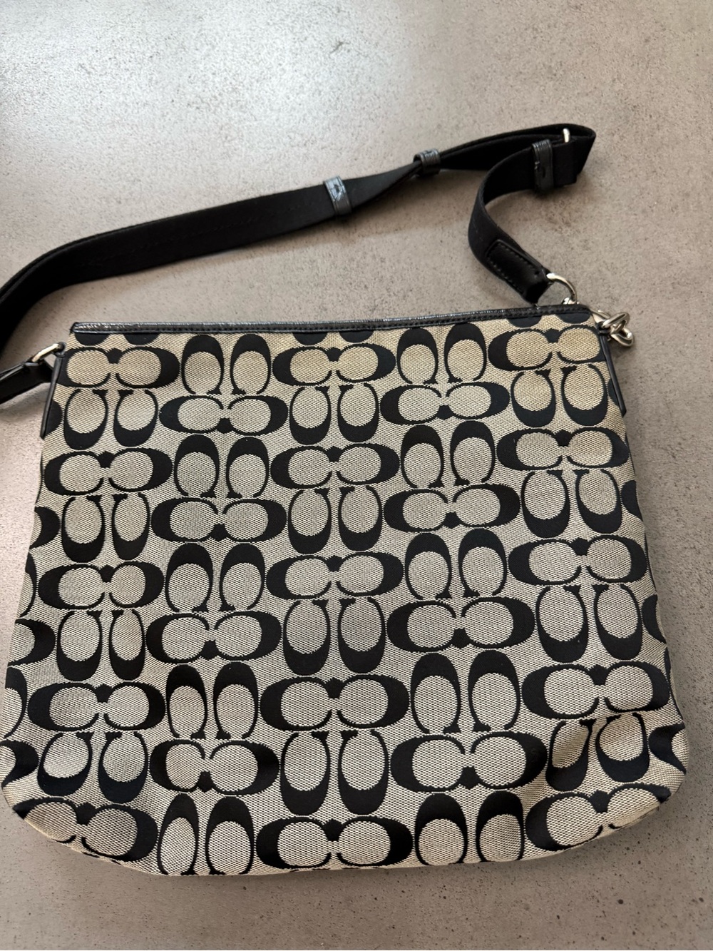Coach Black and Cream Signature Jacquard Crossbody Bag
